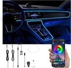 USB Car Ambient Lighting Optic Fiber 64 Colors Music Sound Active with APP Control Car Decorative Atmosphere Lighting Kit DC 12V 1W 3m with QC 3.0 car Charger