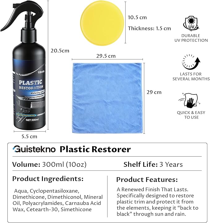 Back to Black Plastic Restorer with Ceramic Coating, UV Protection & Carnauba Wax | Restores Plastic Trim, Bumpers & Vinyl | 10oz Long-Lasting Spray Non-Greasy Formula for Interior & Exterior