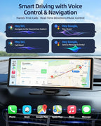 11.5" Wireless Apple CarPlay Screen for Car, Portable Car Play & Android Auto Touch Screen Car Stereo with App Control, 4K Dash Cam 1080P Backup Camera, GPS, Voice Control, Mirror Link FM All Vehicles