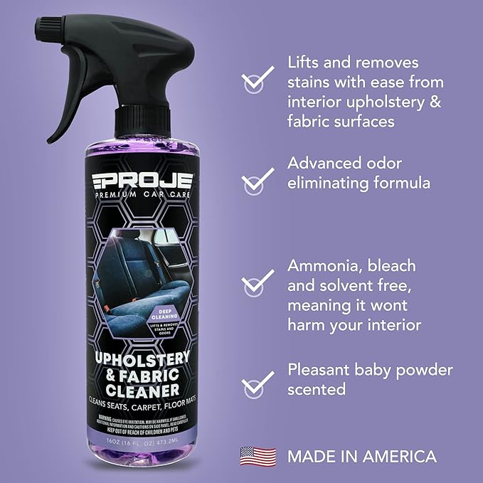 PROJE' Upholstery & Fabric Cleaner - Effective Carpet Cleaner - Stain remover - Eliminates Odors - Car Seat Cleaner - 16 Fl Oz