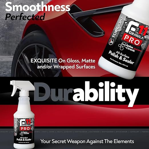 TopCoat F11PRO All-Surface Car Polish & Sealer 16 oz Spray Bottle - Most Advanced Water-Based Ceramic Coating for Cars, Motorcycles, Boats, RVs and More - Car Coating Spray for Shine and Protection