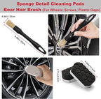 8PCS All-in-One Wheel & Tire Cleaning Kit - 360° Flexible Synthetic Wool Rim Brush, 2 Dual-Hardness Brushes, Dressing Pads & Storage Bag | Scratch-Free for All Vehicles