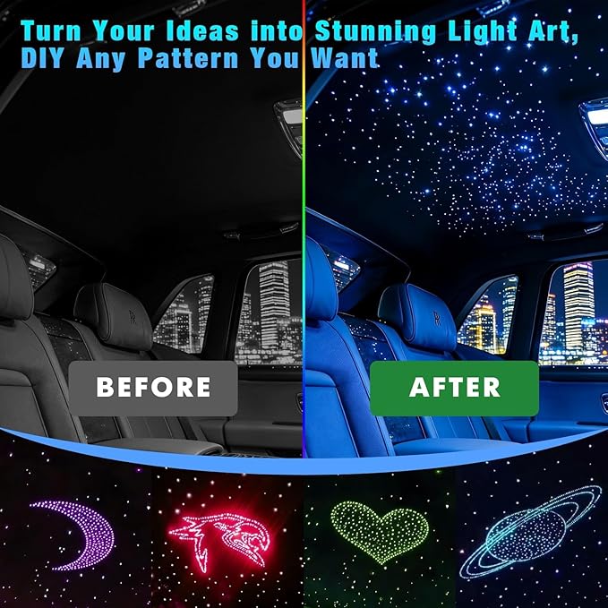 Small Size 16W Twinkle RGBW APP Fiber Optic Lights, Music Activated 550pcs*0.03in(9.8ft/3m) Optical Fiber Star Ceiling Light Kit for Car Truck Headliner Star/Home