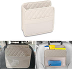 Car Seat Organizer Backseat with Storage Pockets, PU Leather Vehicle Backseat Hanging Storage Pocket, Multipurpose Automotive Travel Essentials Accessories, Universal for Most Cars (Beige)