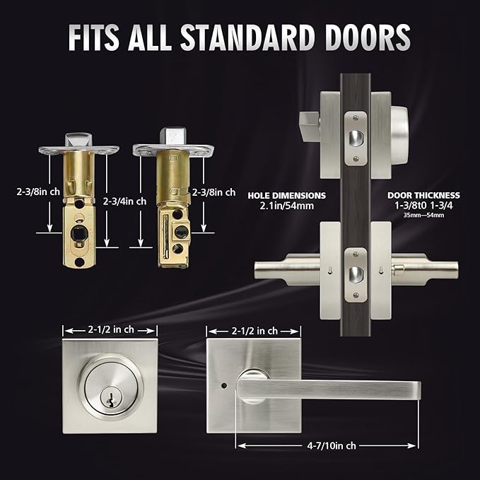 Front Door Handle Set with Deadbolt, Door Levers and Single Cylinder Deadbolt Set, Keyed Alike Heavy Duty Keyed Privacy Handles Locksets,(Satin Nickel,2Pack)