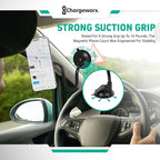 CHARGEWORX Magnetic Phone Stand Mount for Car Windshield – 14-Inch Flexible Gooseneck Holder with Strong Suction Cup & 360° Rotation, Magsafe iPhone & Android Compatible Car Holder Accessory