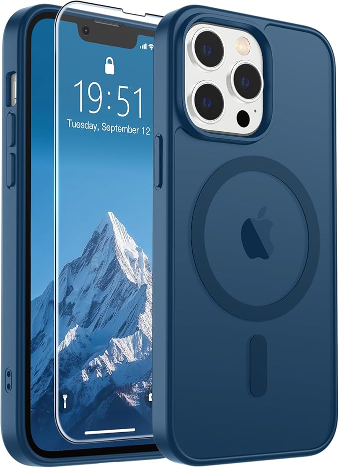 SUPFINE Magnetic for iPhone 13 Pro Max Case (Compatible with MagSafe) (Military Grade Drop Protection) Slim Translucent Matte Shockproof with Anti-Fingerprint Phone Case,Deep Blue