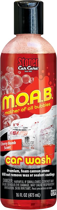 Stoner Car Care 91602 16-Ounce Mother Of All Bubbles M.O.A.B. High Foaming Car Wash For Foam Cannons, Foam Guns, or Bucket Washes, Safe on Car Wax and Sealant Coatings, Cherry Bomb Scent, Pack of 1