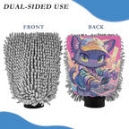 Cartoon Cat Graffiti Style Colorful Hip Pop Hot Pink Car Wash Mitts Scratch Free Wash Mitten For Cars Car Wash Sponges