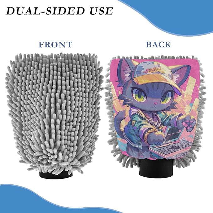 Cartoon Cat Graffiti Style Colorful Hip Pop Hot Pink Car Wash Mitts Scratch Free Wash Mitten For Cars Car Wash Sponges