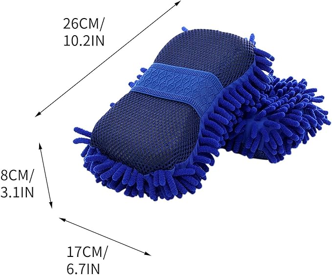 Car Wash Mitt,Microfiber Chenille Car Wash Mitt,Double-Sided lint-Free,Scratch Free,Cleaning Mitts for Truck, SUV, RV (Blue)
