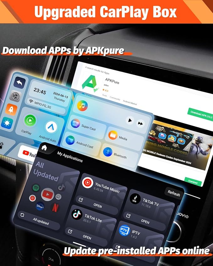 Netflix CarPlay Adapter, Magic Box YouTube Hulu Disney+ TikTok, Wireless CarPlay Adapter Only for Original Cars with Wired CarPlay and Android Auto Blue