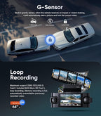 4 Channel Dash Cam Front and Rear Inside Left Right, 1080P Dash Camera for Cars,Car Camera with 3" IPS Screen,Night Vision,Included 64GB Card,Support Optional GPS, 24/7 Recording Parking Mode