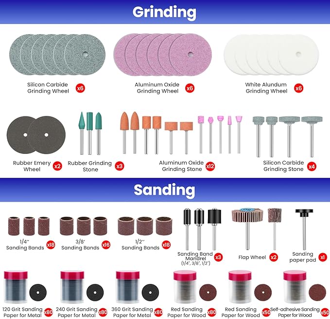 652-Piece Rotary Tool Accessory Kit, Dremel Compatible, Includes Grinding, Sanding, Cutting, Drilling, Cleaning, Polishing, Carving Bits & Attachments for DIY Enthusiasts
