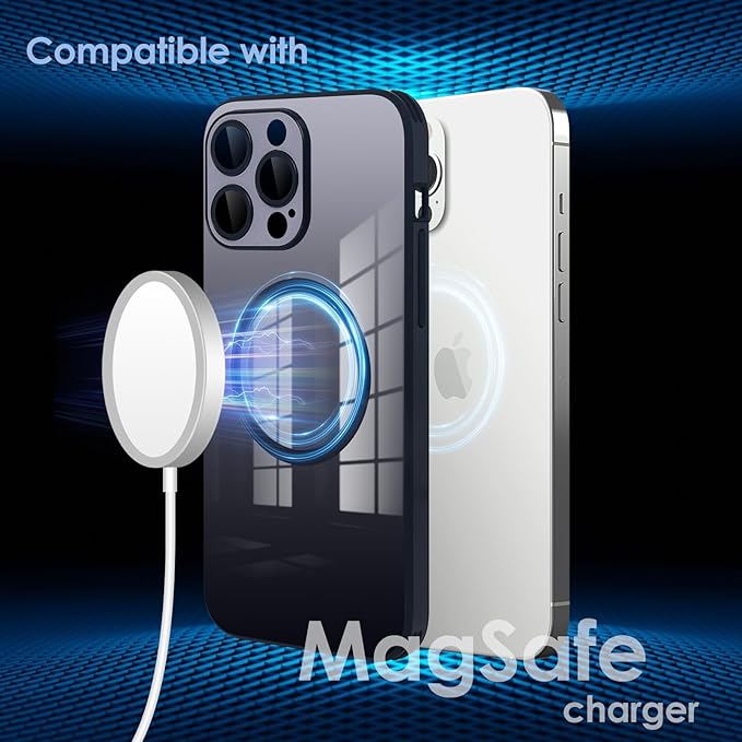Guppy Compatible with iPhone 13 Pro with MagSafe Case, Magnetic Gradient Case with MagSafe Charging, Gradient Glass Back Cover with Lens Film-Black