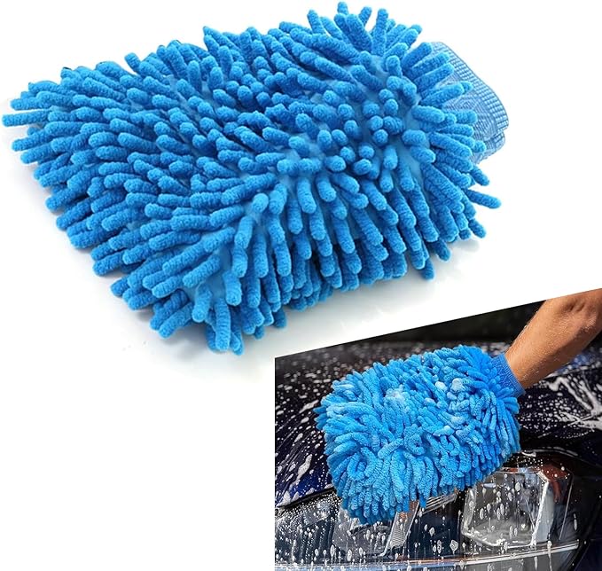 MLY Microfiber Car Wash Mitt, Double-Sided Plush Green Mitt Kit Cleaner, Car Wash Mitt Scratch Free for Car Washing and Home Cleaning (7.12" x 10.14" # Blue)