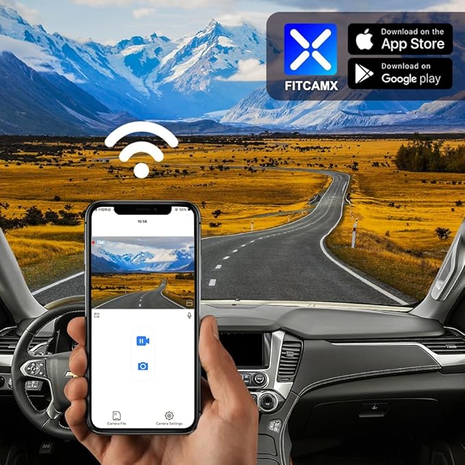 Fitcamx Front 4K+Rear 1080P Dash Cam Adapts for Chevy Suburban & Tahoe 2015-2020 (with Auto-Dimming), OEM Look, Dual HD Video Quality, WiFi & APP, Loop Recording, G-Sensor, Easy to Use, 128GB Card