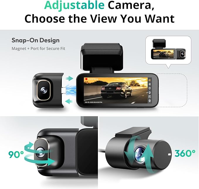 BOTSLAB 3 Channel Dash Cam 4K with ACC Hardwire Kit & 128GB TF Card, 3.18" Touch Screen, Voice Control, 4K Front and 1080P Rear Inside Loop Recording, 5.8GHz WiFi, GPS, Night Vision, WDR, Parking Mode