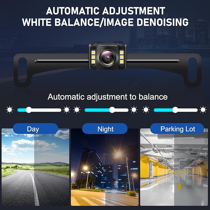 GLK Backup Camera Rear View Camera AHD 1080P Night Vision Reverse Camera, License Plate Backup Camera with 6 LED Lights,170 Degree Wide View Angle, IP69K Waterproof, for 12-24V Pickup Car Truck RV SUV