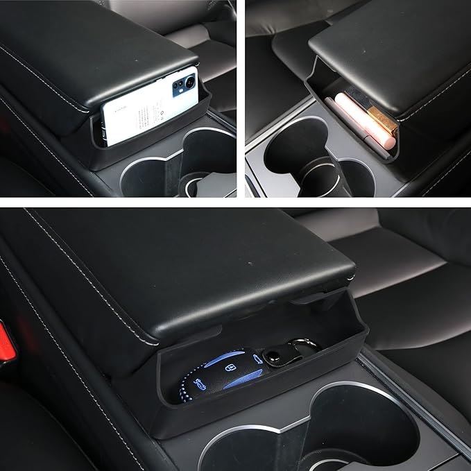 for Tesla Model Y 2024-2020 and Model 3 2023-2017 Accessories Center Console Organizer Tray Armrest Storage Box Silicone Sunglasses Coin Holder