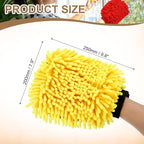 HARFINGTON Chenille Microfiber Car Wash Mitts 9.8" x 7.9" Scratch Free Wash Gloves Absorbent Double Sided Plush Cleaning Drying Mitts for Car Washing Home Clean, Yellow