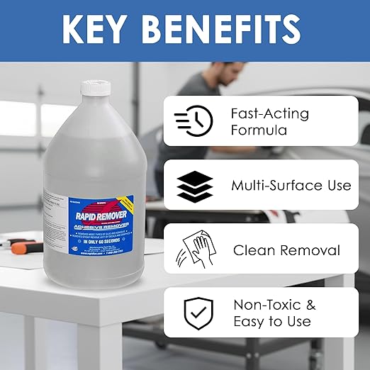 Rapid Remover Adhesive Remover 128 oz (1 Gallon) | Removes Most Adhesives in 30–60 Seconds | Safe Water-Soluble Formula | Cold Weather Ready | for Vinyl Wraps, Graphics, Decals, and Stripes