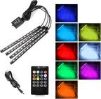 Wuyaoyao Car LED Interior Light, 48 LED Lights Multicolor Music Car Strip Light, Car Strip Light with Sound Active Function and Remote Control, Under Dash Lighting Kit (USB+Remote)