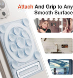 SEMBO Silicone Suction Phone Case Adhesive Sticky Grip Stand with Mag-Back for MagSafe Car/Wall Mounts, Strong Magnetic Holder for Fridge, Gym Equipment, Shower, Hands-Free Selfie (Blue, Magnetic)