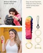WEESMILE Keychain Wristlet, Stretchy Key Chain for Car Keys with D ring, Cute Scrunchie Wrist Bracelet for Women Men