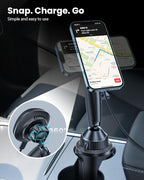 EXELIQ Cup Holder Charger Mount for Magsafe, Wireless Magnetic Car Mount Charger with Heat Dissipation System, 15W Fast Charging Phone Holder for iPhone 17 16 15 14 13 Pro Max Mini with PD 30W Adapter