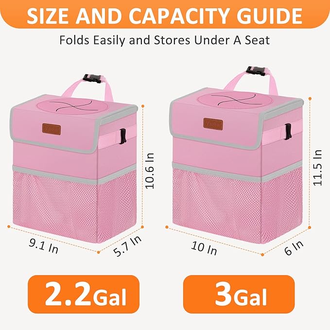 Vankor Pink Car Trash Can Cute, Pink Car Accessories for Women Waterproof Automotive Garbage Cans Leak Proof Vehicle Trash Can