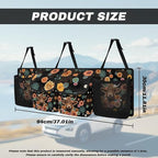 Boho Mandala Highland Cow Car Trunk Organizer with 4 Compartments Floral Flowers Car Storage Bag Multipurpose Cargo Bag