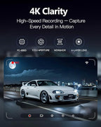 4K Dash Cam Front and Rear 3.2in HD Wireless Mounted Camera for Cars,Built-in 5GWiFi&G-Sensor,Super Night Vision,HDR, Loop Recording App Control 24 Hours Parking Monitor Included 32GB Card