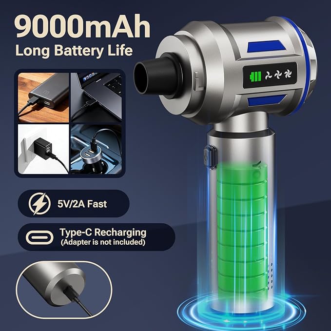 Yomile Mini Vacuum Cleaner, 2 in 1 27000PA Brushless Car Vacuum Air Duster 9000mAh Battery Air Blower Wireless Handheld Vacuum for Car,Office and Home (Blue)