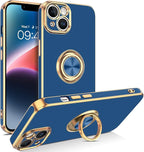 VENINGO iPhone 14 Case,Phone Cases for iPhone 14,Slim Fit Soft 360° Ring Holder Kickstand Magnetic Car Mount Supported Easy Clean Shockproof Protective Cover for Apple iPhone 14 6.1" 2022, Deep Blue
