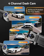 Rear View Mirror Camera,4 Channel Mirror Dash Cam Front and Rear Inside,12" Touch Screen Dash Cam, Backup Camera for Car, 7/24 Parking Monitor,Included Free 128GB SD Card