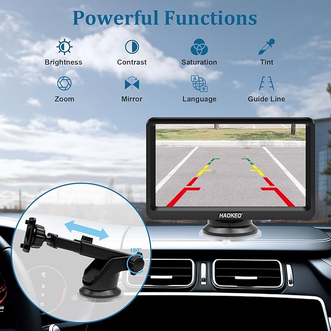 Backup Camera for Car 7 Inch HD 1080P Front Rear View Monitor kit License Plate Frame Camera with Night Vision, Waterproof DIY Grid Lines for Truck/RV/Tractor/Semi-Trailers/Pickup H9