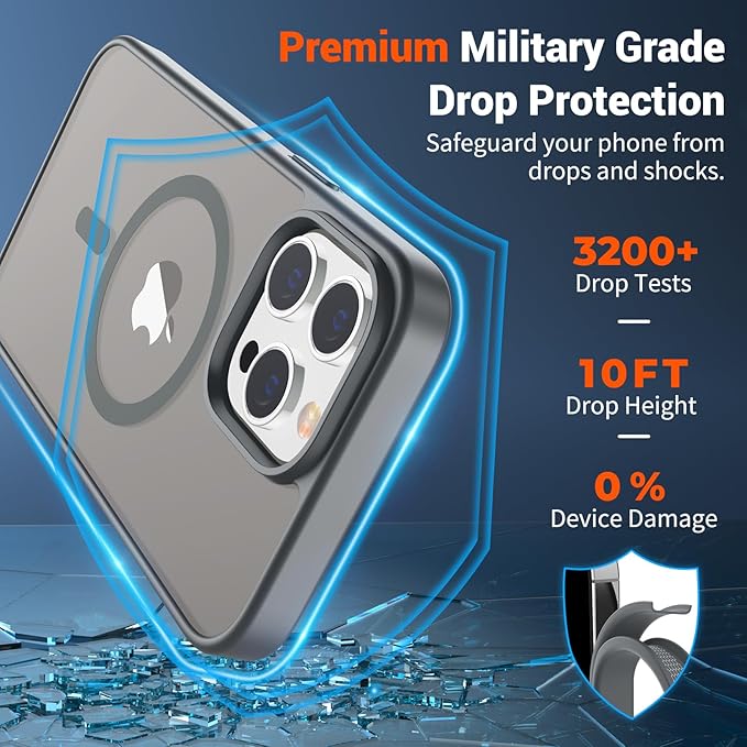 SUPFINE Magnetic for iPhone 13 Pro Case (Compatible with MagSafe) (Military Grade Drop Protection) Slim Translucent Matte Shockproof with Anti-Fingerprint Phone Case,Gray