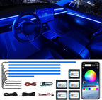 Acrylic Interior Car LED Strip Light with Wireless APP, RGB 6 in 1 with 175 inches 600 LEDs Fiber Optic Car Ambient Lighting Kits, 16 Million Colors Sound Active Function LED Strip for Car