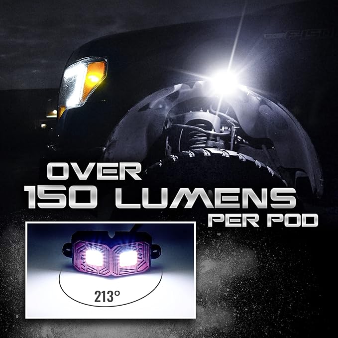 OPT7 Photon Pure White LED Magnetic Rock Lights - 8 Pods w/Magnet Mounts - Wide Angle Underglow Lighting Kit, IP68 Waterproof for Offroad Jeep RZR ATV UTV SUV - Truck Decorations