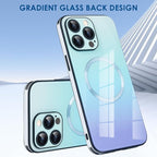 Guppy Compatible with iPhone 13 Pro Max Case Magnetic, with Full Camera Lens Protector [Compatible with MagSafe] Scratch Resistant Gradient Glass Back Cover Phone Case-Blue