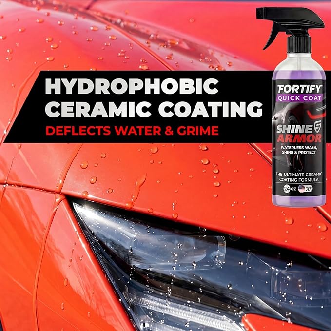 Car Wax Spray and Ceramic Coating for Cars - 3 in 1 Waterless Car Wash and Detailing - Quick Effect Coating Agent for Car - High Gloss Car Coating Spray, Shiny Car Stuff by Shine Armor - 8FlOz