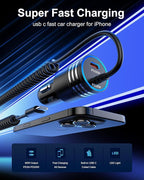iPhone 16e 17e Car Charger USB C, 60W Dual PD Super Fast Charging Car Adapter with Coiled USB-C Cable for Apple 17/16 Pro Max/16 Pro/15 Plus/15Pro, iPad mini/Air/Pro 11 inch, Type C cargador para Car
