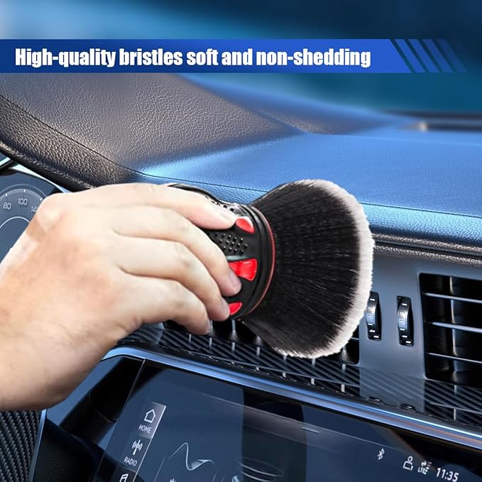 Car Detailing Brush, Ultra Soft Bristles XL Synthetic Brush Car Beauty Tools with Storage Rack, Auto Interior Cleaning Tool for Dashboard, Vents, Covers Large Area Inside and Outside Vehicles (Red)