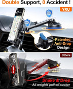 YRU True Military-Grade [360° Rotation Suction] 2026 Ultimate Car Phone Holder Mount 【90+LBS Safest Strongest & Patent Certs】 Dashboard Windshield Vent for iPhone 17 16 Pro Max Samsung,Blue Black