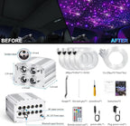4 Colors 32W Twinkle & Meteor Car Starlight Headliner Kit, 2-in-1 Light Engine 600pcs*0.03in*13.1ft+240 RGBW Fiber Optic Cable Shooting Car Star Roof Lights, Ceiling Star Lights for Car Home Theater
