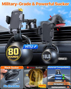 HTU 2026 Ultimate Best【True Military-Grade & Safety Cert】 Universal Cell Phone Holder Truck Car Mount for Dashboard Windshield Air Vent for iPhone 17 16 Pro Max 15 Samsung 2pcs,Black