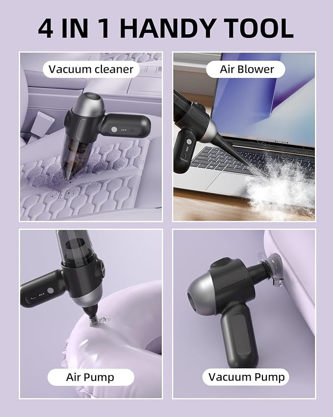 EBOSSOM Upgraded Mini Car Vacuum with 12000Pa, Portable 4-in-1 Blowing and Suction Function, Mini Vacuum Cleaner Air Duster Suitable for Quick Cleaning of Small Areas, Car, Office, Home, PC