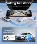 4K Mirror Dash Cam 9.66 Inch IPS Touchscreen Front and Rear View Dual Cameras, Night Vision, WiFi APP Control, G Sensor, Parking Assistance, Included 64GB Card & GPS