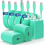 Essri Type C Charger Fast Charging for Samsung Galaxy S25/S24/S23/S22/Note 20,4Pack 25W Super USB C Fast Charger Block with (6ft+10ft) x2 Cables for iPhone 15/16 Pro Max/Plus, Android Phones - Green